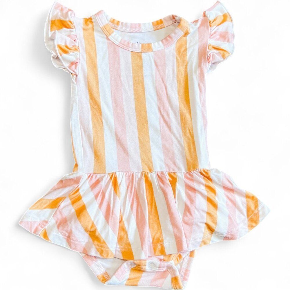 Remi & Friends Bamboo Baby Girl Striped Flutter Sleeve Twirl Dress Size 0-3M